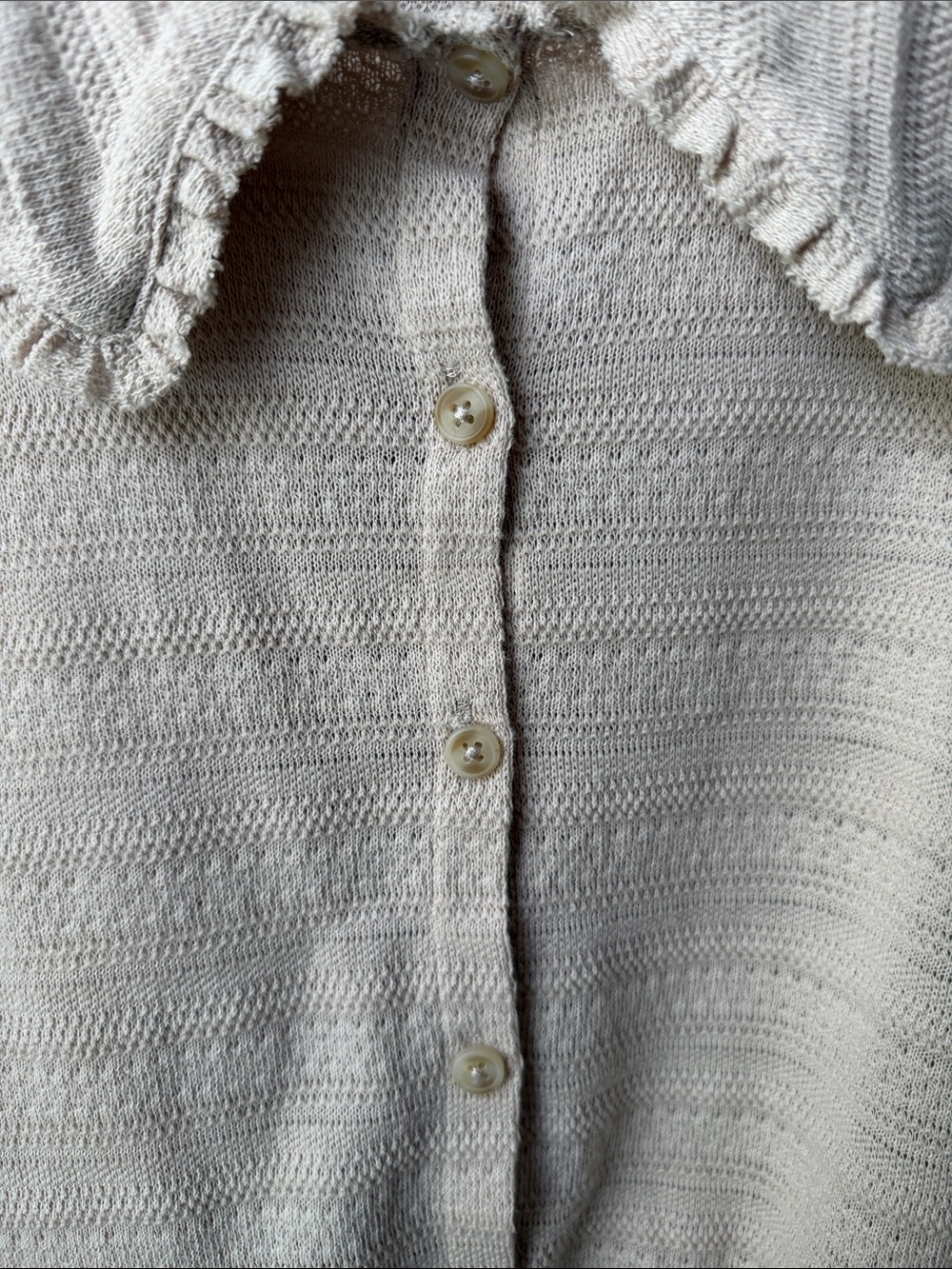 Madewell Cream Ruffled Collar Button-Up Knit Top - Picture 3 of 5